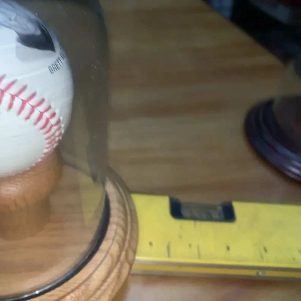 Baseball 7”Glass Display Dome w/ Oak 2” Pedestal On 5.75” Oak Wooden Base Ovrstk